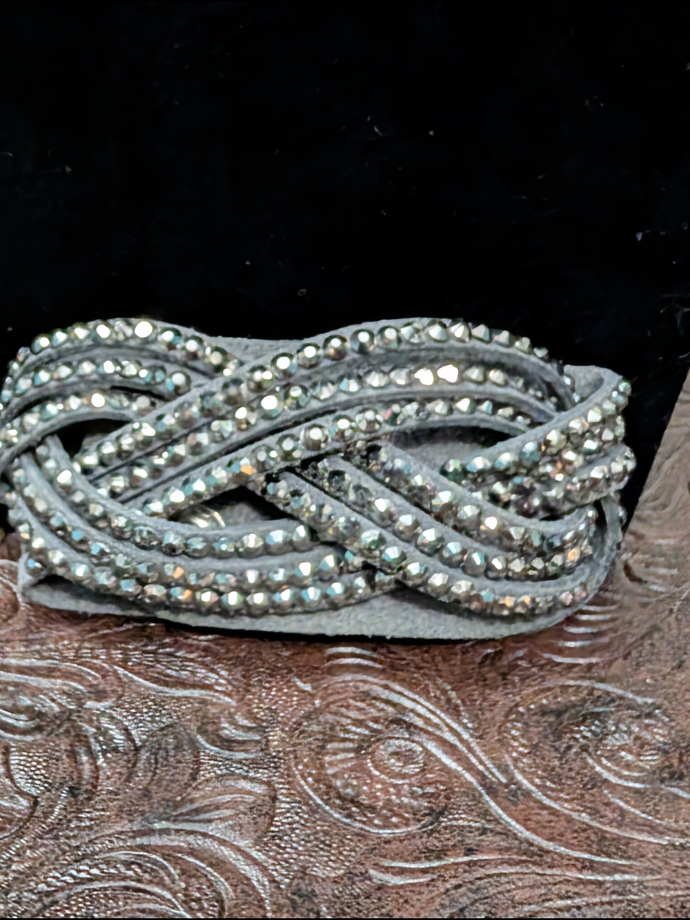 Crystal-Embellished Braided Cuff Bracelet - Silver Tones